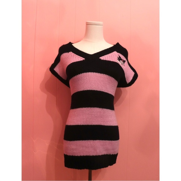Kuromi Pink and Black Striped Women's Sweater - Picture 2 of 7